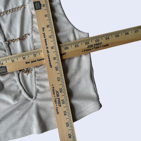 Tiger Mist Chain Detail Sleeveless Top Sage Beige Front Chains XS Y2K - Picture 4 of 5